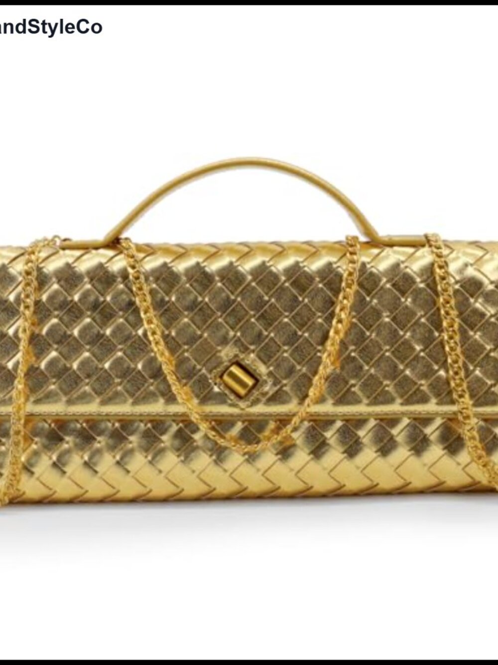 Woven Leather Evening Clutch Crossbody Purse with Gold Chain Strap